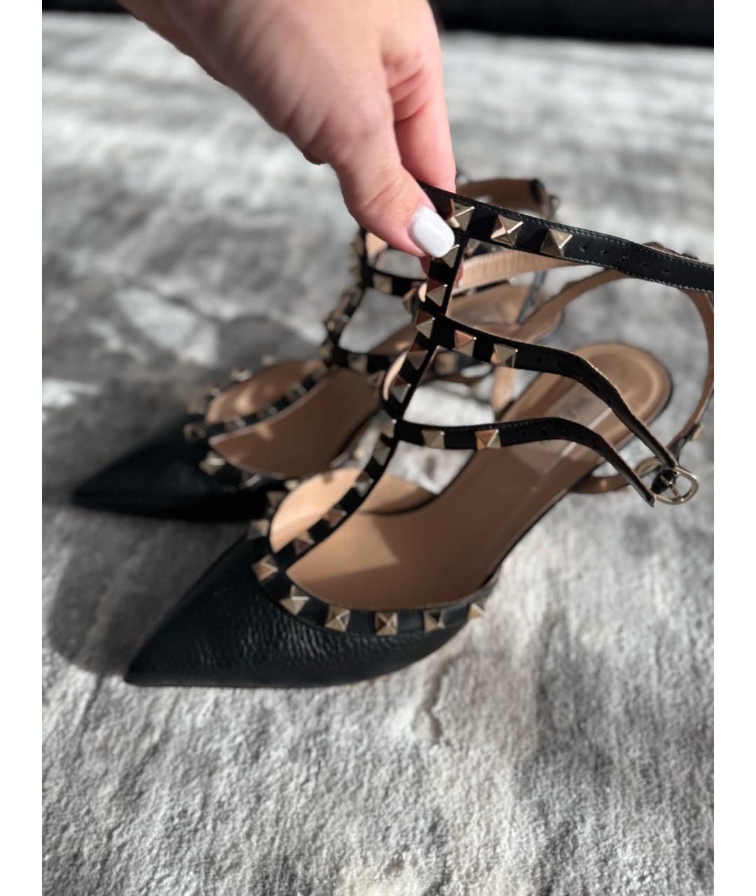 VALENTINO Черные кожаные лодочки на низком каблуке, фото 4