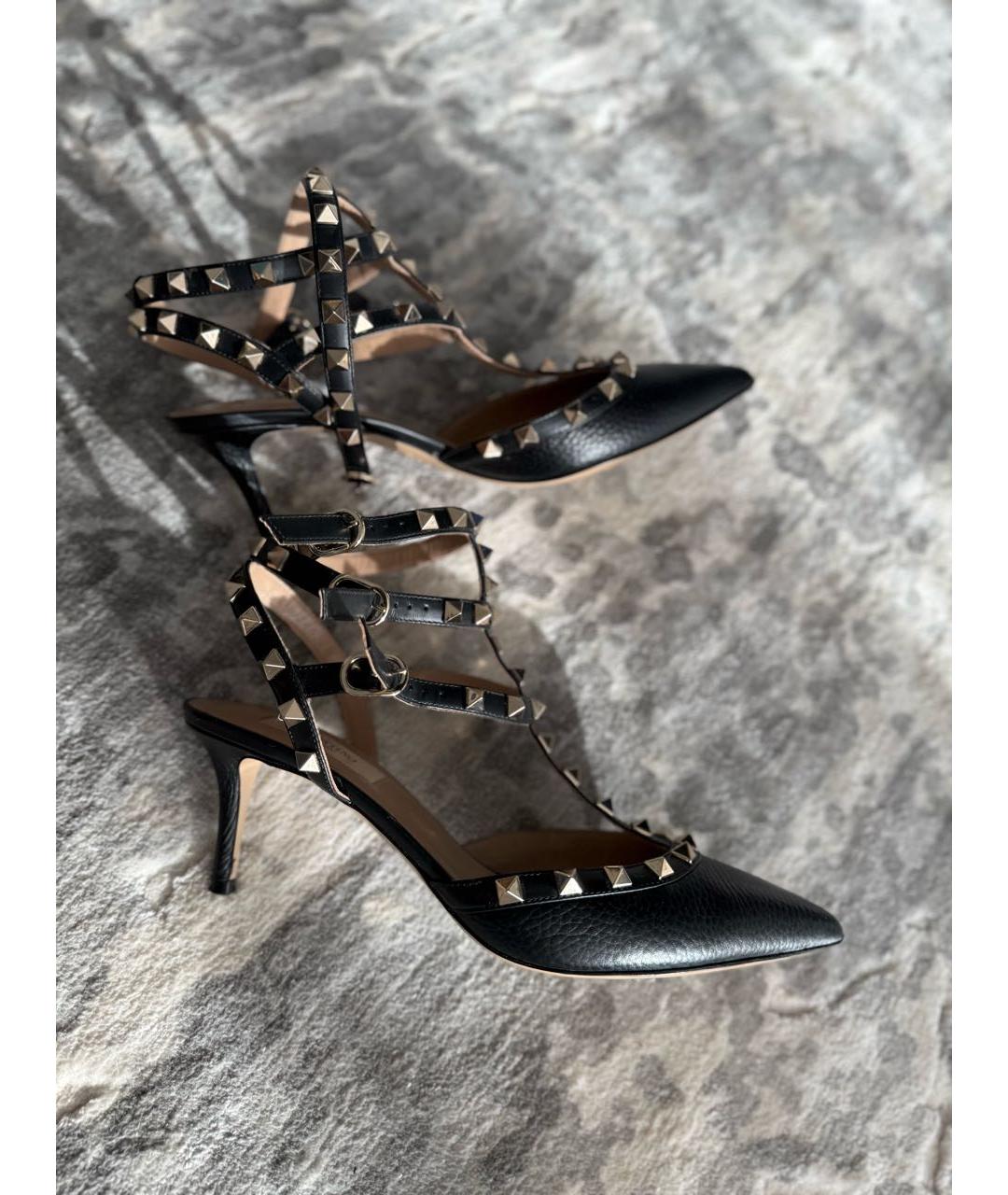 VALENTINO Черные кожаные лодочки на низком каблуке, фото 3