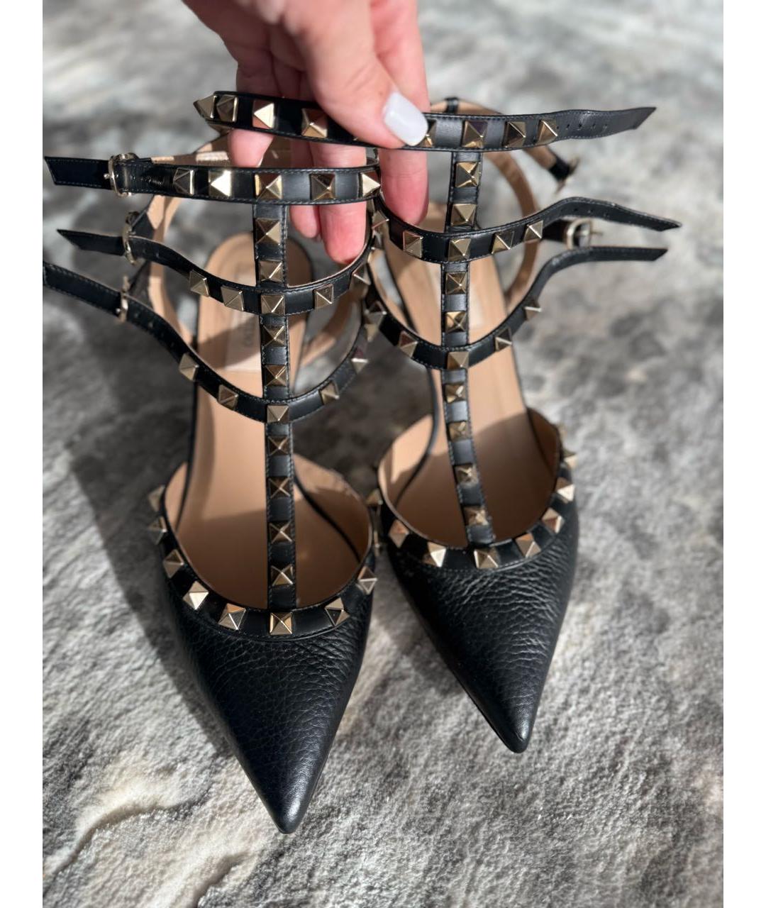 VALENTINO Черные кожаные лодочки на низком каблуке, фото 7