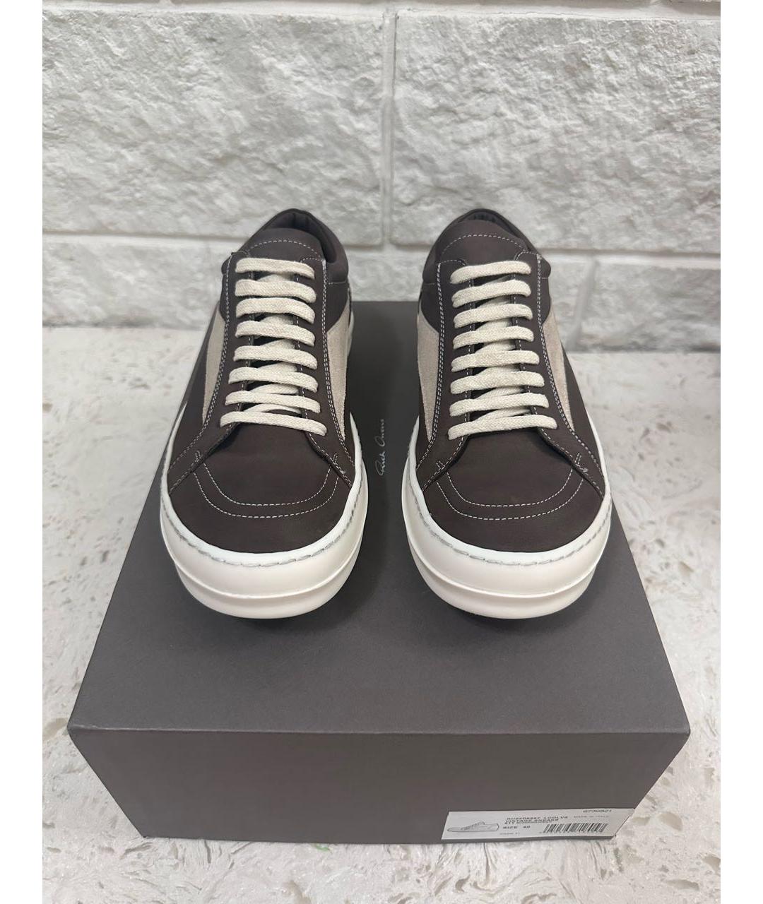 RICK OWENS Коричневые кожаные низкие кроссовки / кеды, фото 2