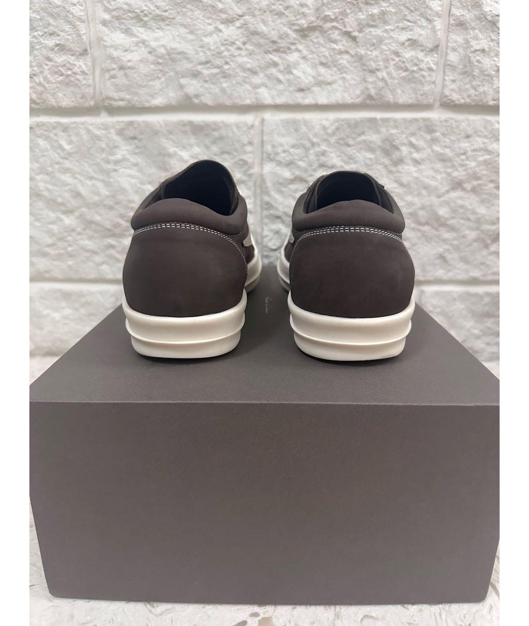 RICK OWENS Коричневые кожаные низкие кроссовки / кеды, фото 3