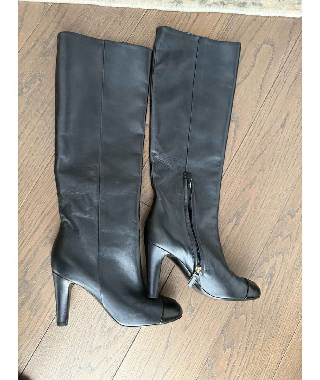 CHANEL Черные кожаные сапоги, фото 4