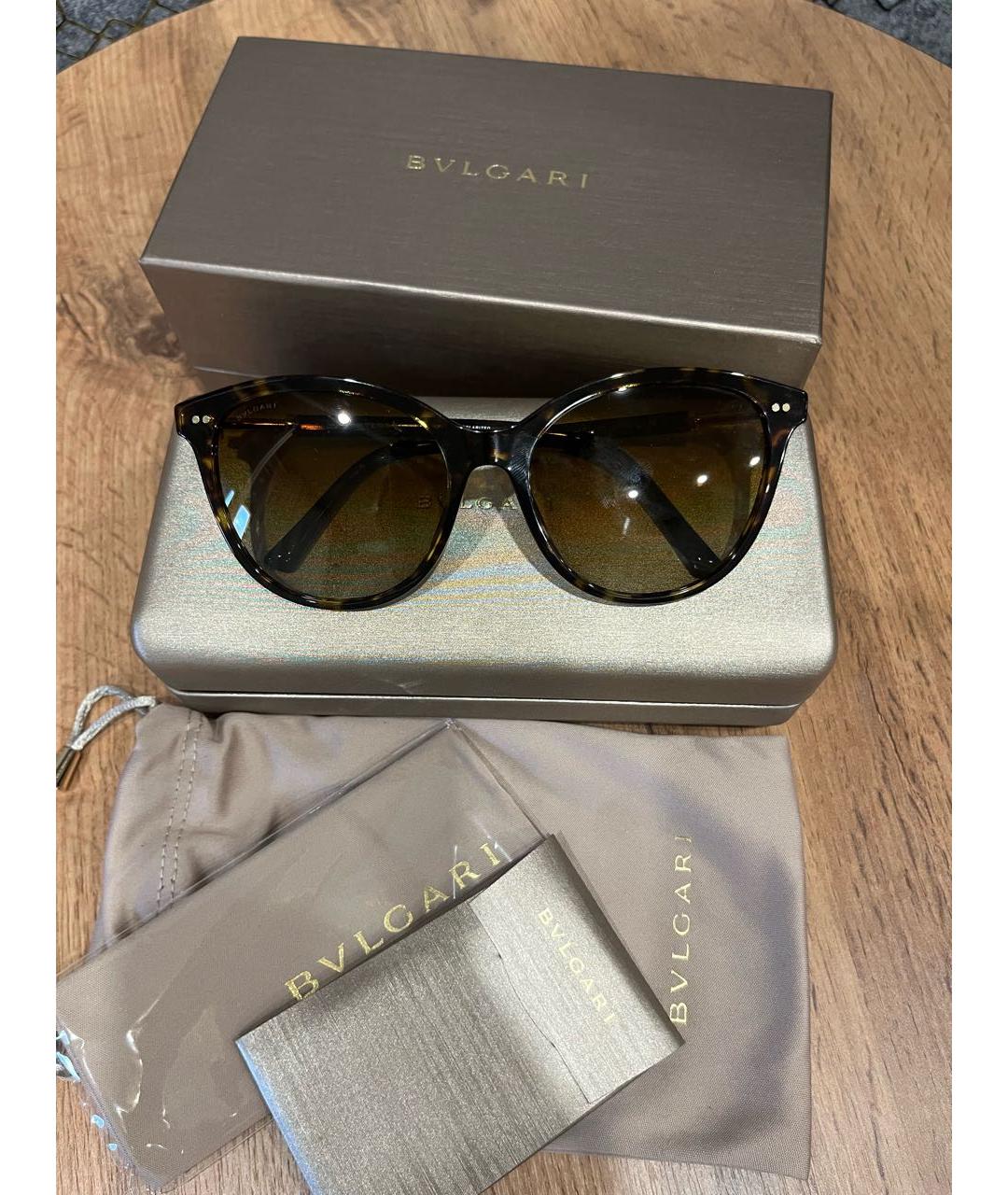 BVLGARI Коричневые пластиковые солнцезащитные очки, фото 6