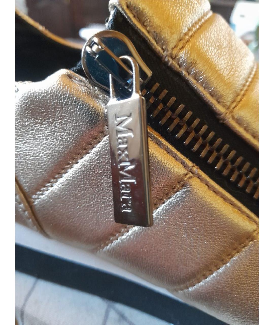 MAX MARA Золотые кожаные слипоны, фото 5