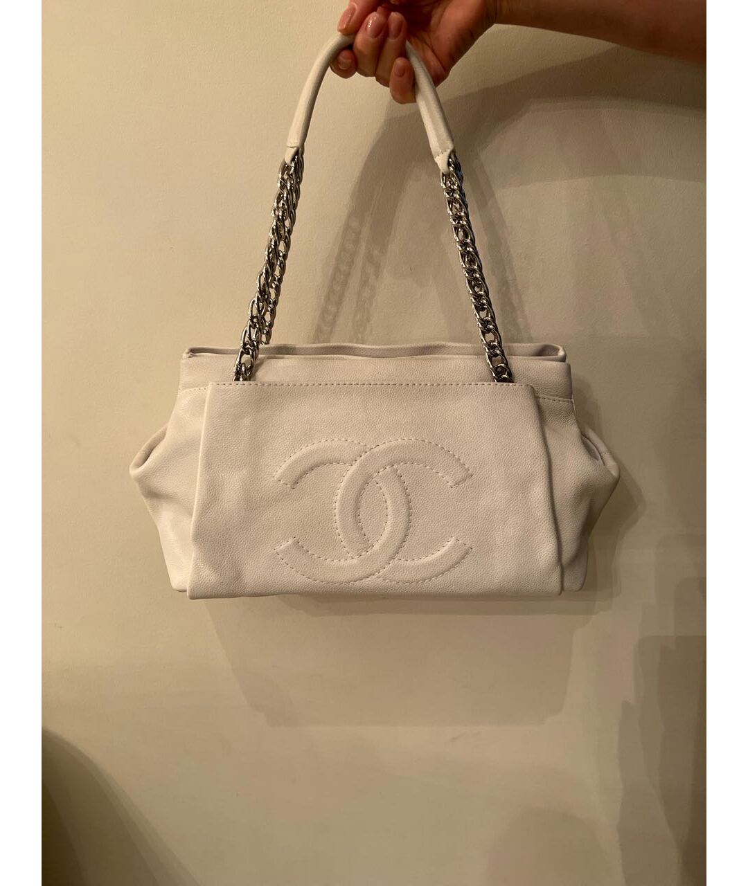 CHANEL PRE-OWNED Белая кожаная сумка тоут, фото 5