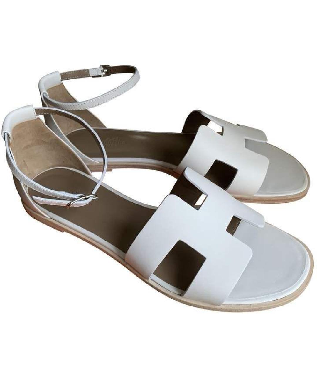 HERMES Белые кожаные сандалии, фото 2