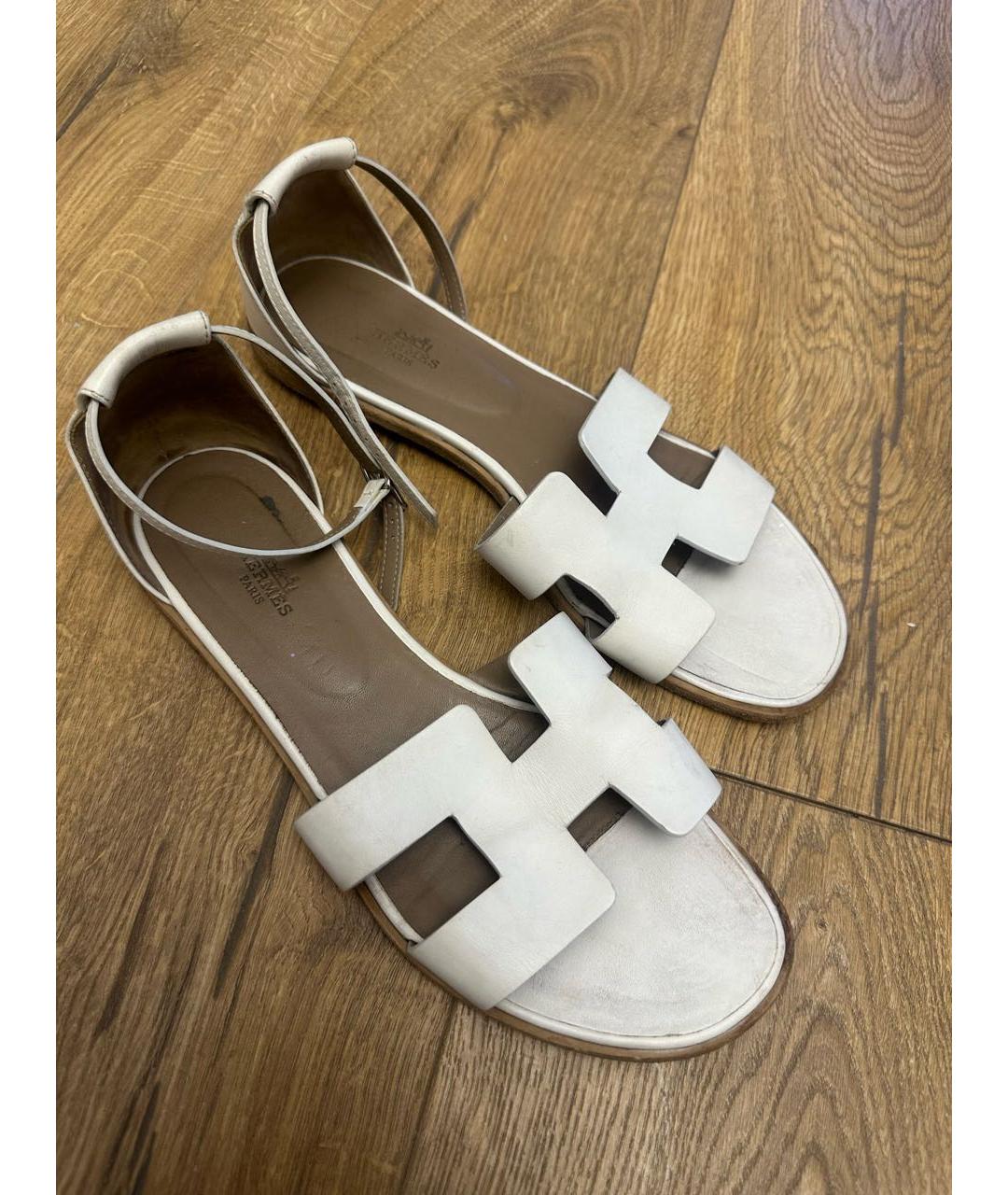 HERMES Белые кожаные сандалии, фото 3