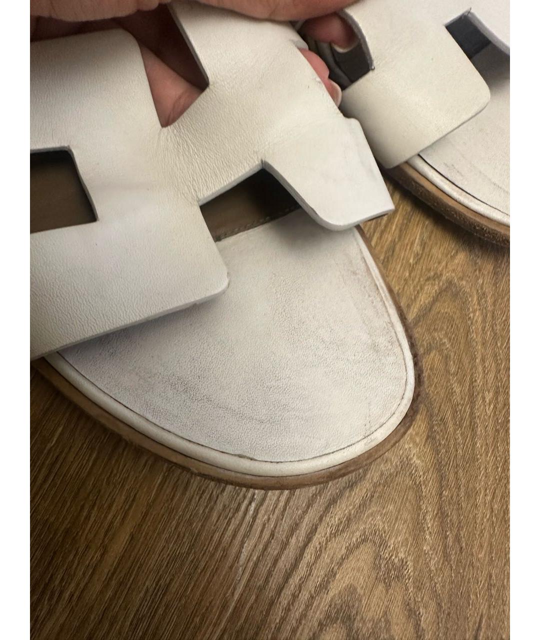 HERMES Белые кожаные сандалии, фото 6