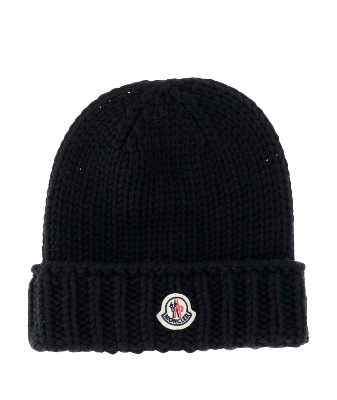 MONCLER Черная шерстяная шапка, фото 1