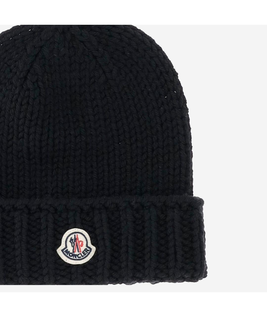 MONCLER Черная шерстяная шапка, фото 3