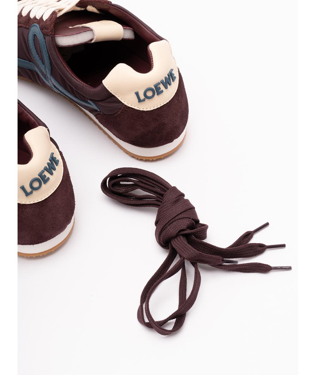 LOEWE Бордовые замшевые кроссовки, фото 5