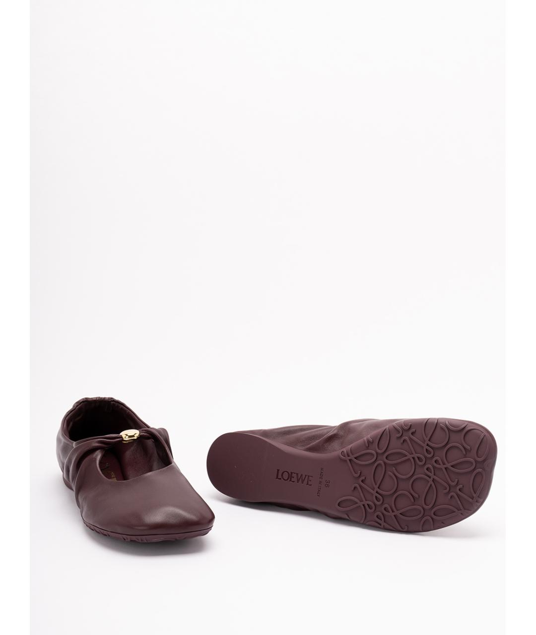 LOEWE Бордовые кожаные балетки, фото 3