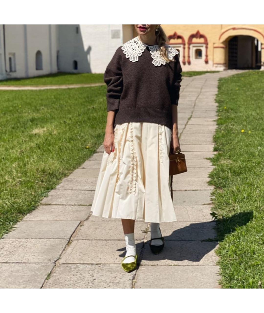 JIL SANDER Белая полиэстеровая юбка миди, фото 7