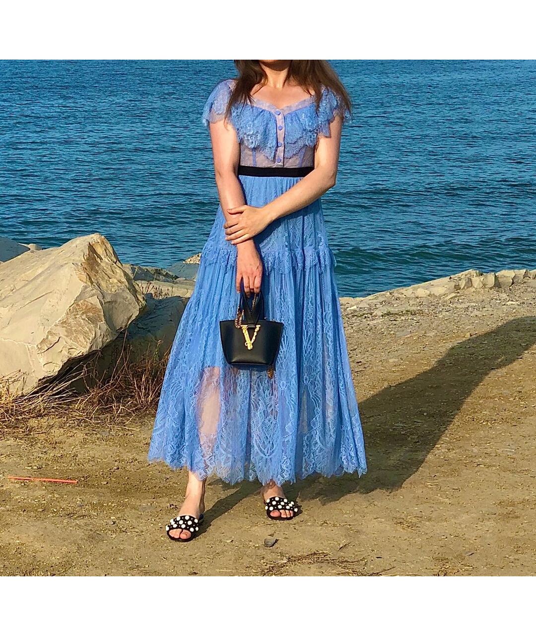 SELF-PORTRAIT Голубое кружевное повседневное платье, фото 2