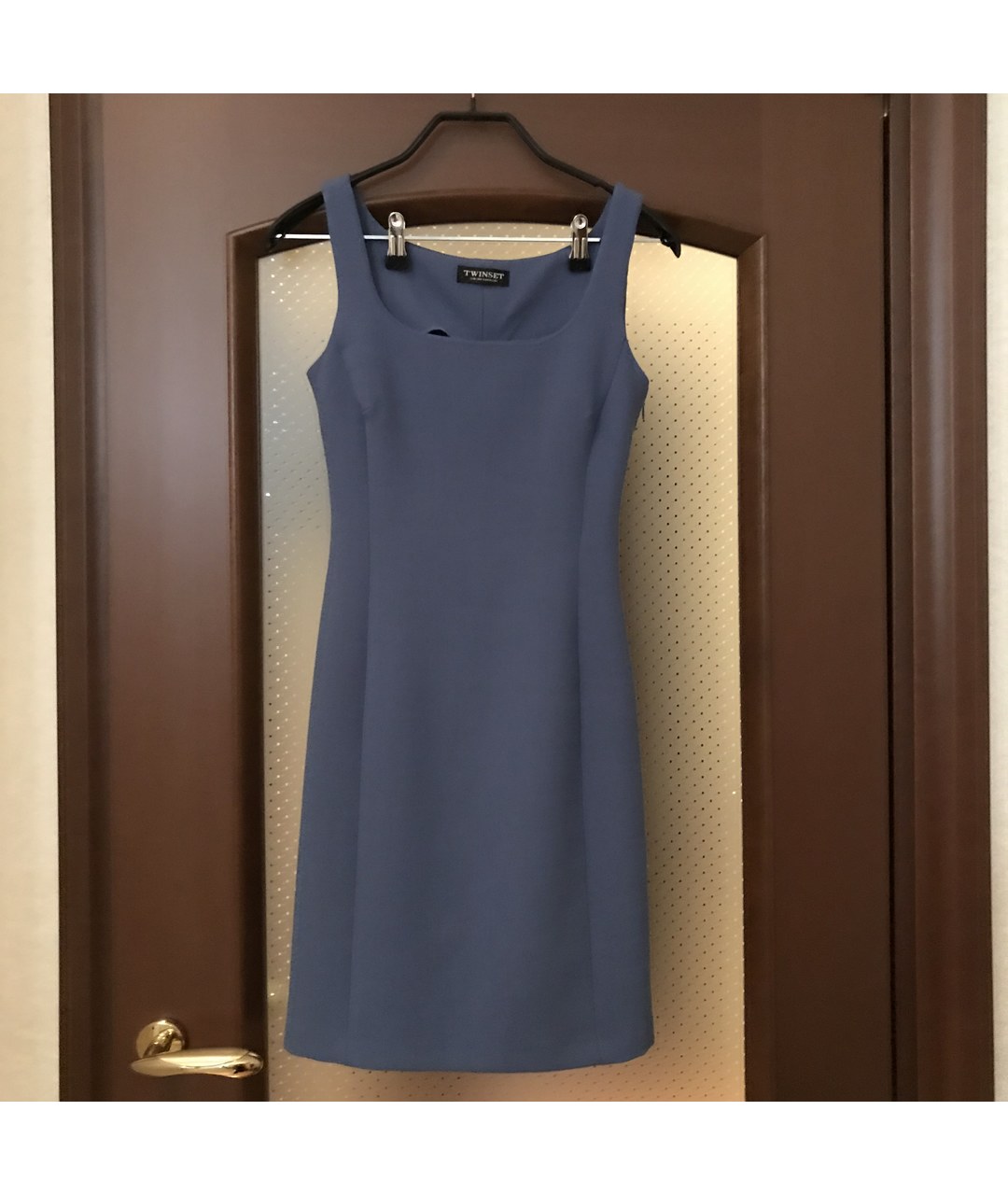 TWIN-SET Голубое шерстяное повседневное платье, фото 4