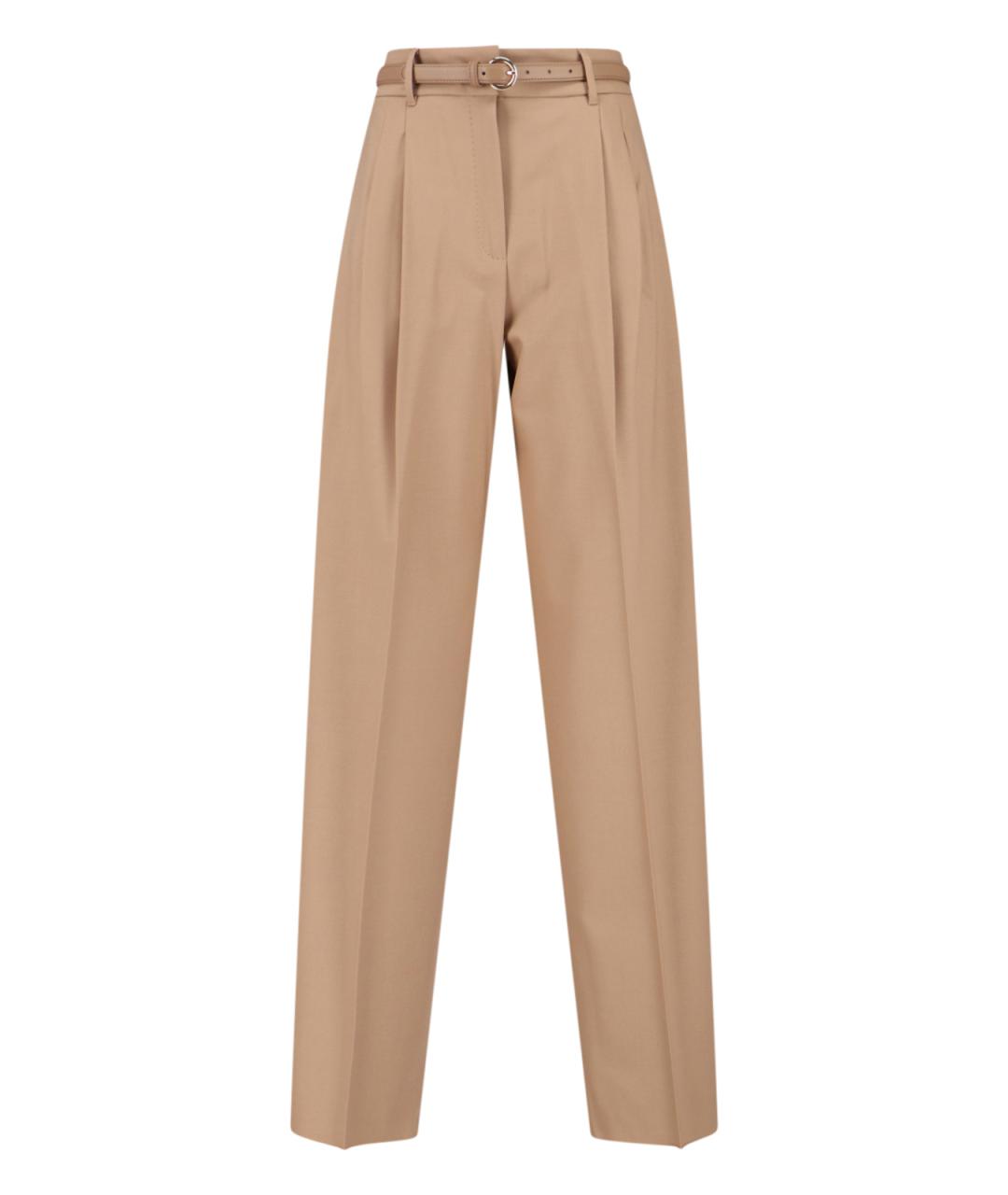 MAX MARA Бежевые шерстяные прямые брюки, фото 1