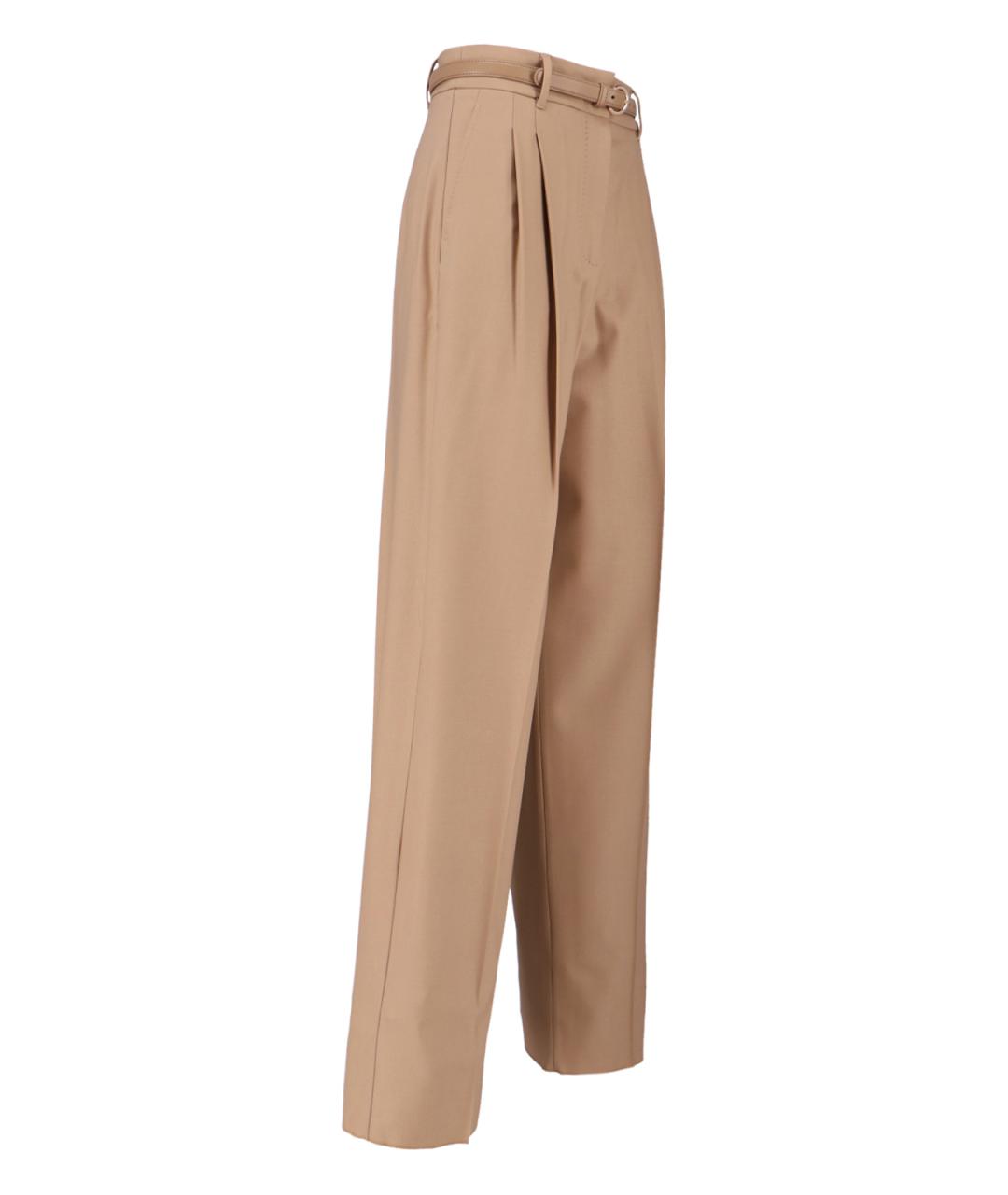 MAX MARA Бежевые шерстяные прямые брюки, фото 3