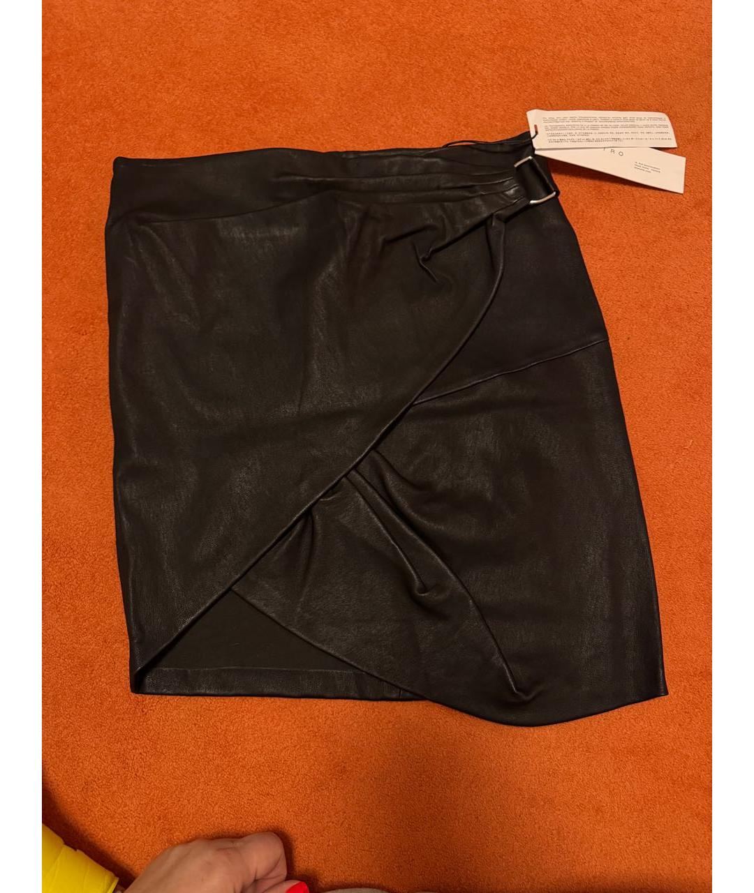 ROLAND MOURET Черная кожаная юбка миди, фото 5