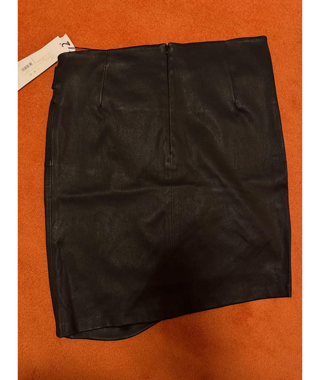 ROLAND MOURET Черная кожаная юбка миди, фото 2