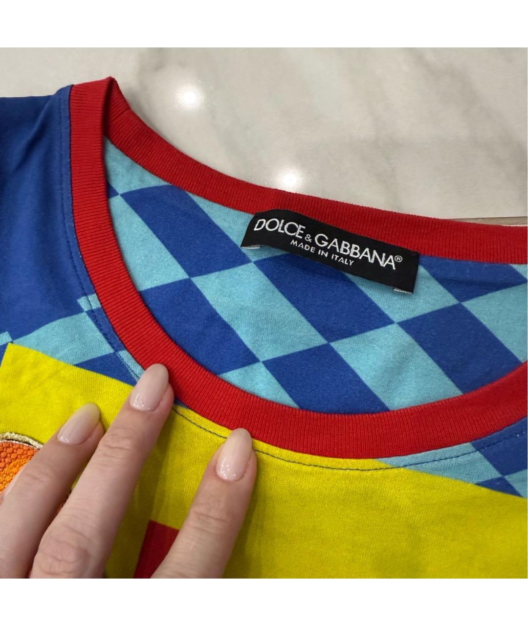 DOLCE&GABBANA Синяя хлопко-эластановая футболка, фото 2