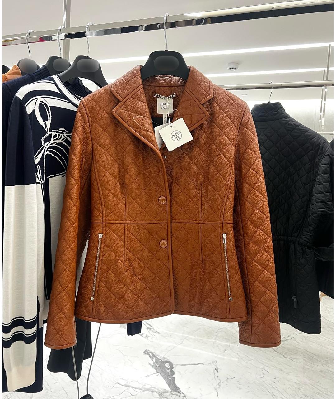 HERMES Коричневая кожаная куртка, фото 9