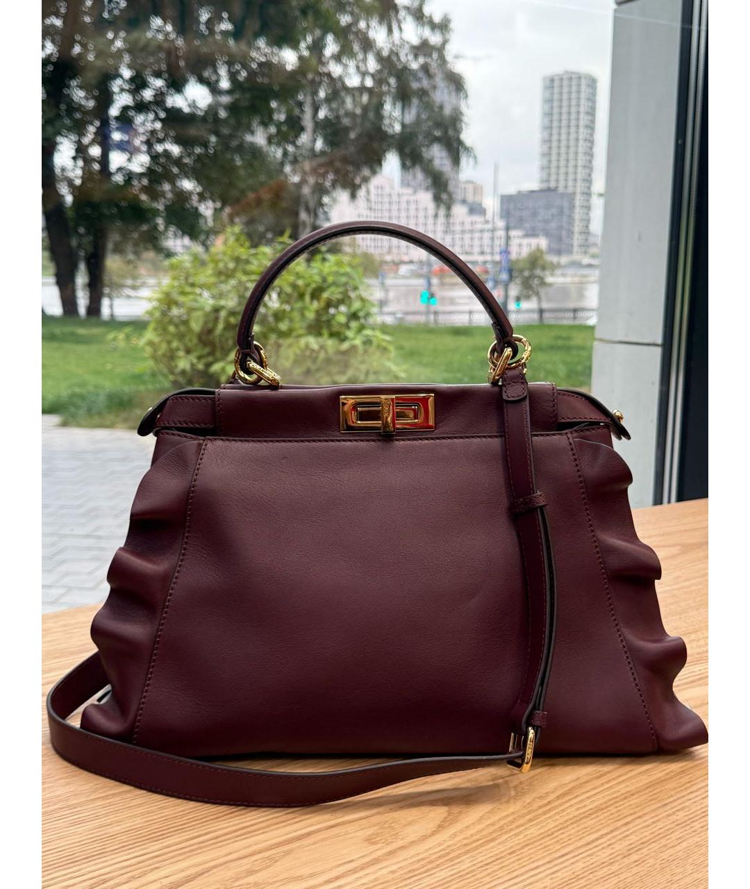 FENDI Бордовая кожаная сумка тоут, фото 7