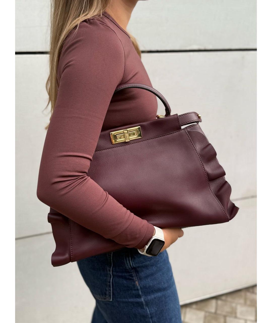 FENDI Бордовая кожаная сумка тоут, фото 6