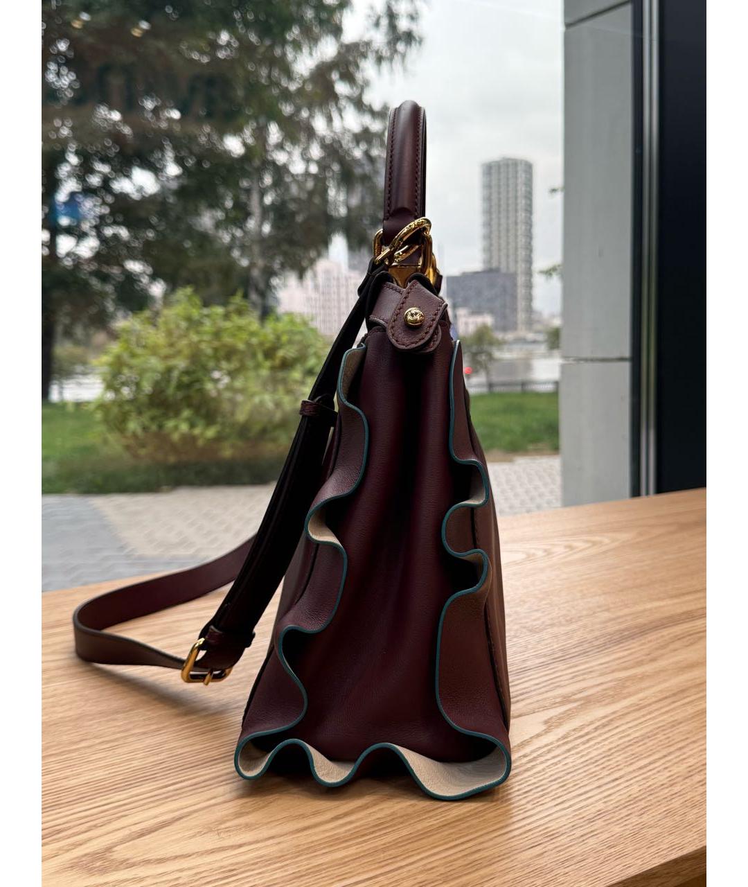 FENDI Бордовая кожаная сумка тоут, фото 3