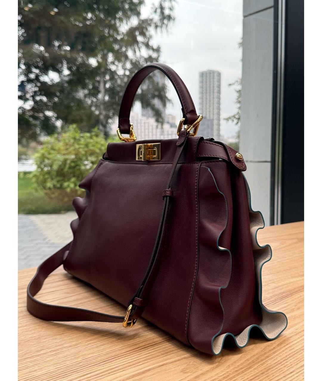 FENDI Бордовая кожаная сумка тоут, фото 2