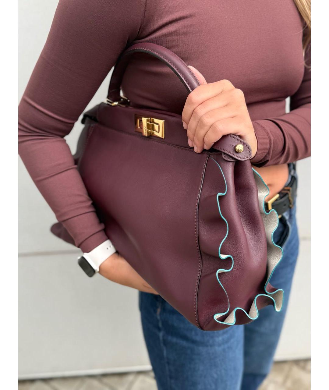 FENDI Бордовая кожаная сумка тоут, фото 5