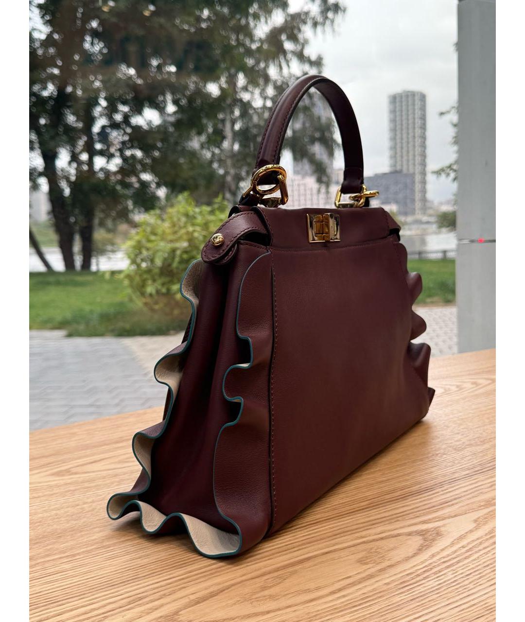 FENDI Бордовая кожаная сумка тоут, фото 4