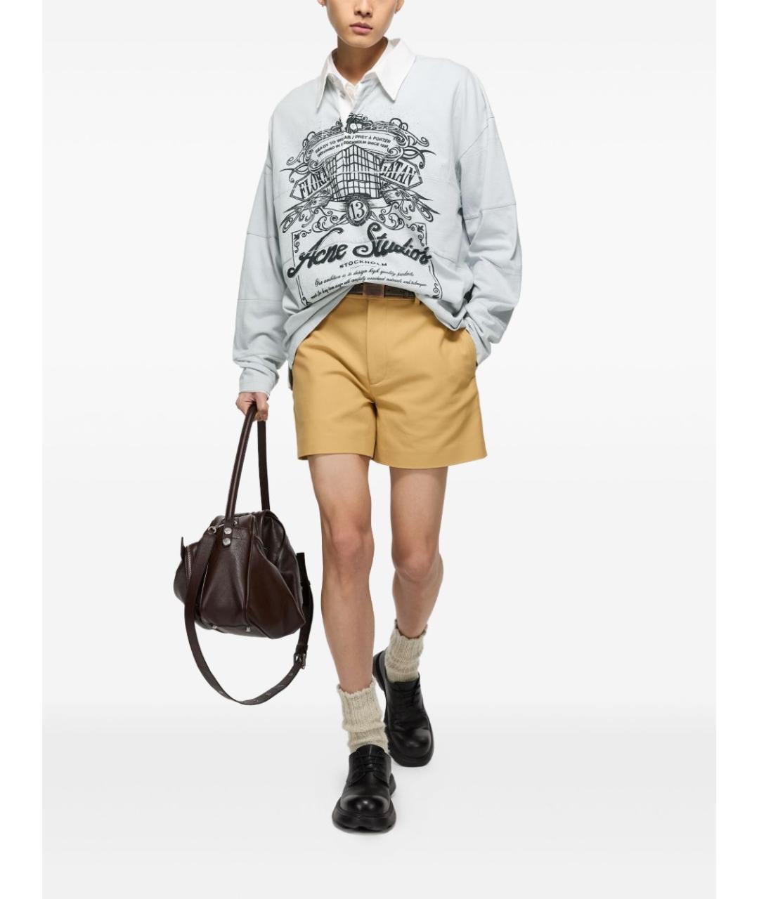 ACNE STUDIOS Серое хлопковое поло с длинным рукавом, фото 4