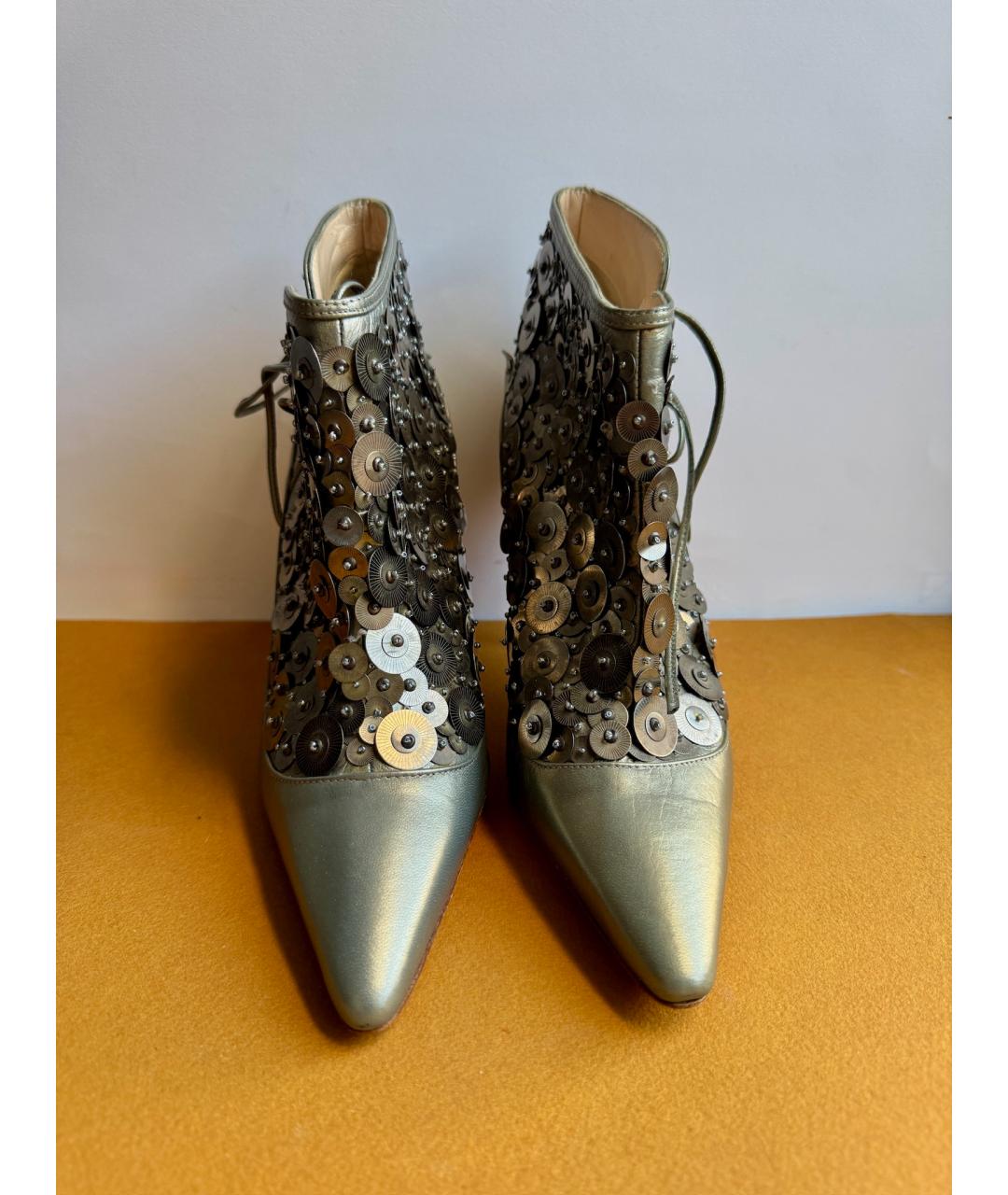 MANOLO BLAHNIK Серебряные кожаные ботильоны, фото 4