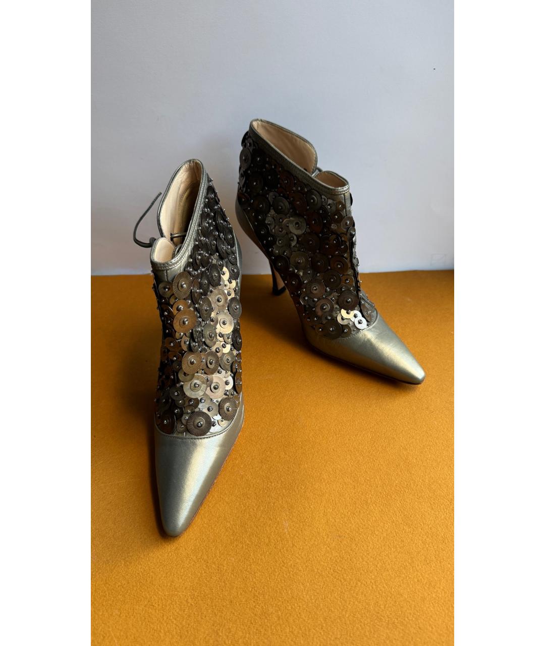 MANOLO BLAHNIK Серебряные кожаные ботильоны, фото 3