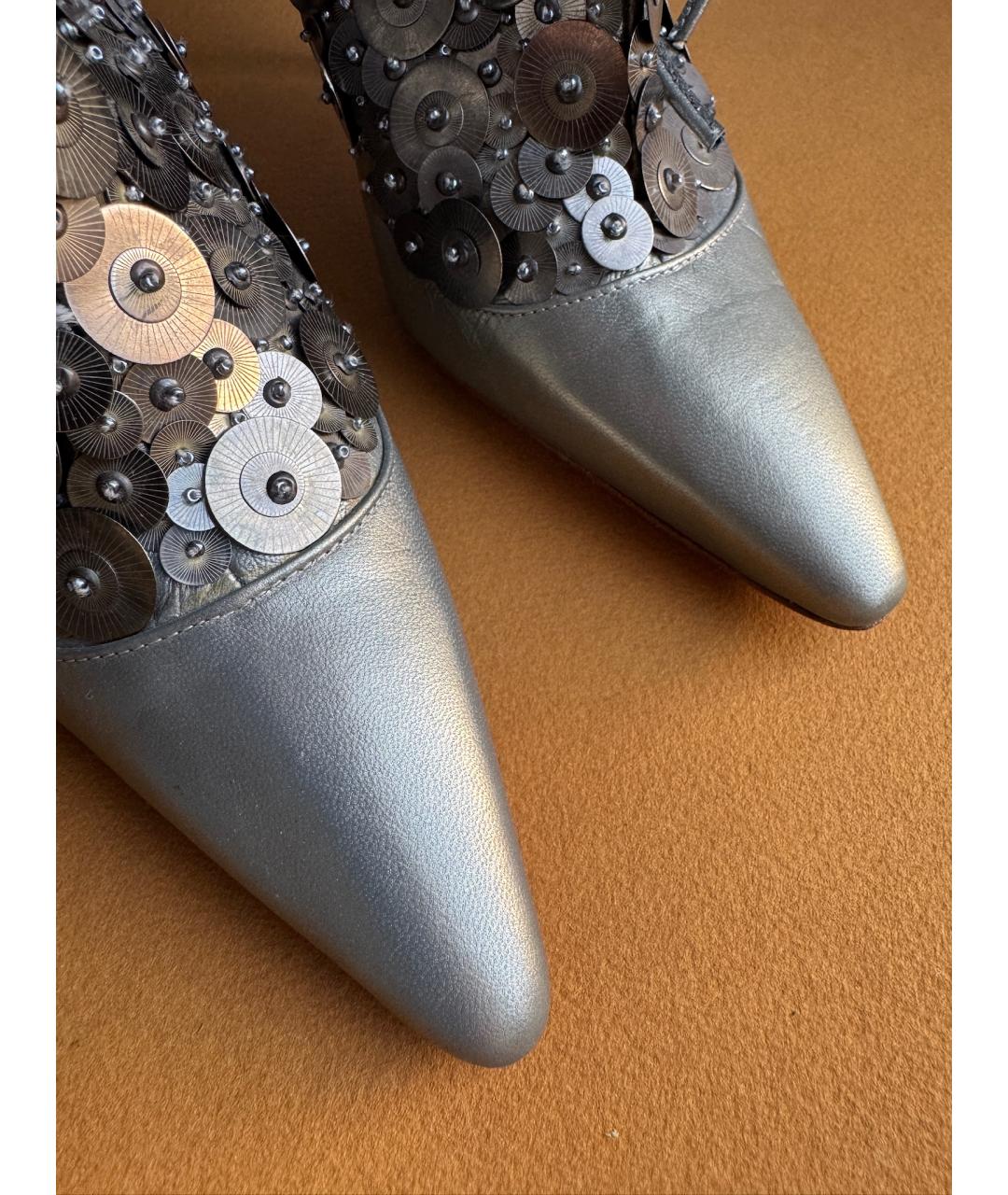 MANOLO BLAHNIK Серебряные кожаные ботильоны, фото 6