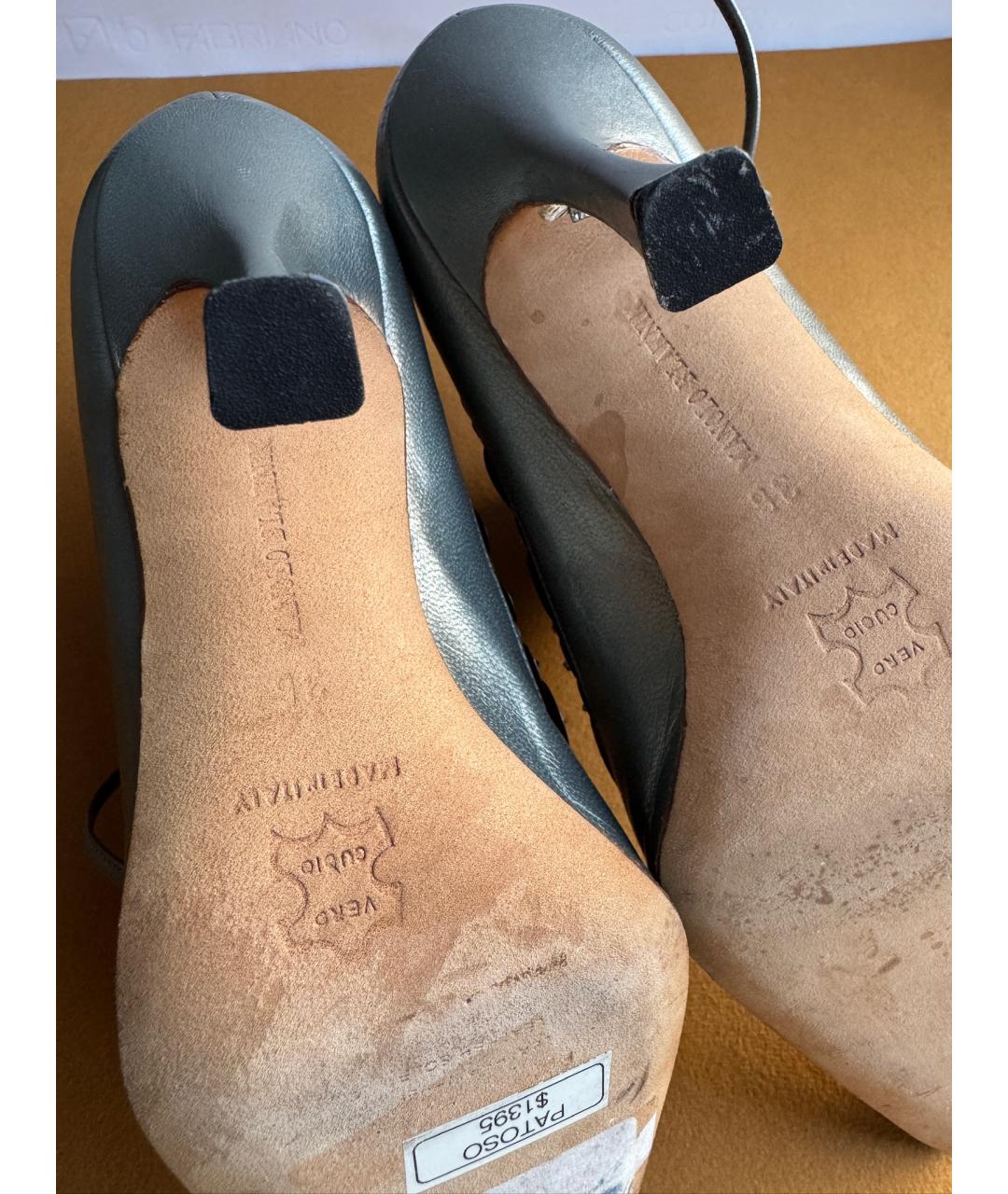 MANOLO BLAHNIK Серебряные кожаные ботильоны, фото 5