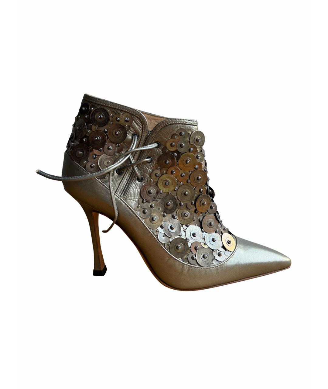 MANOLO BLAHNIK Серебряные кожаные ботильоны, фото 1