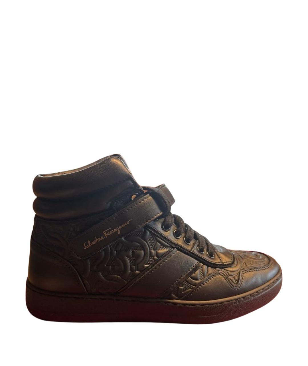 FERRAGAMO Черные кожаные высокие кроссовки / кеды, фото 1
