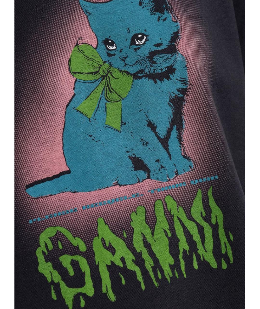 GANNI Антрацитовая хлопковая футболка, фото 5