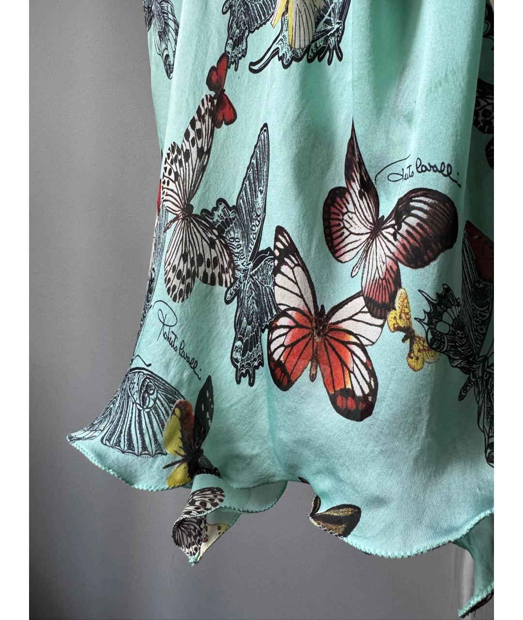 ROBERTO CAVALLI Голубая шелковая майка, фото 4