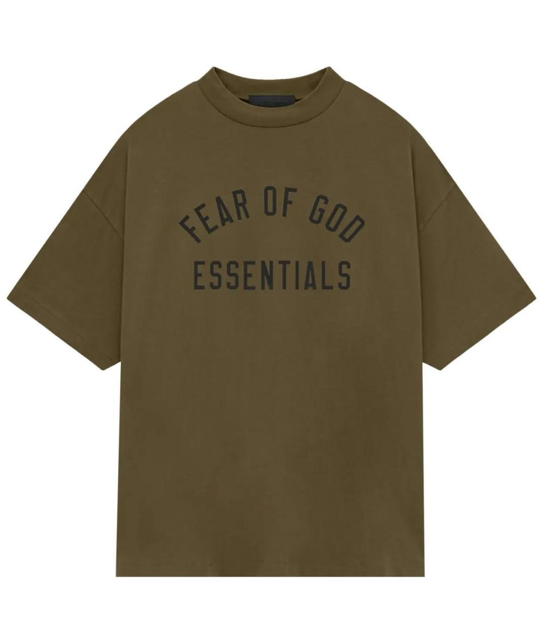 FEAR OF GOD ESSENTIALS Хаки хлопковая футболка, фото 1