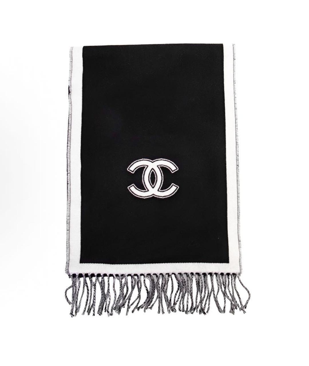 CHANEL Черный шерстяной шарф, фото 5