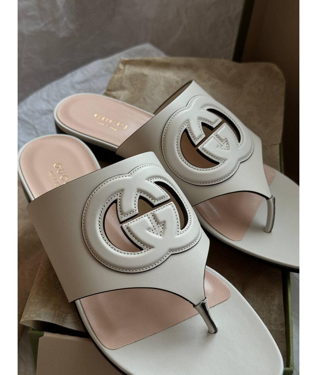GUCCI Белые кожаные сандалии, фото 3