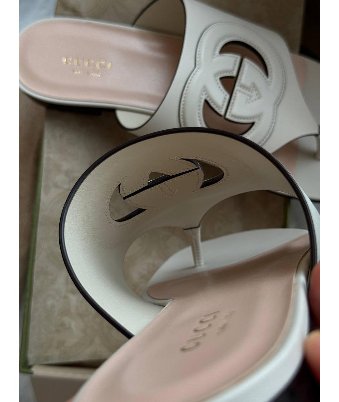 GUCCI Белые кожаные сандалии, фото 5