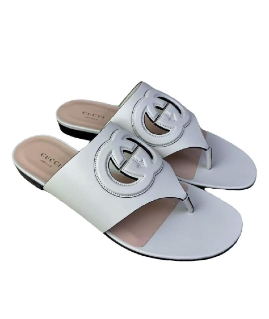GUCCI Белые кожаные сандалии, фото 7