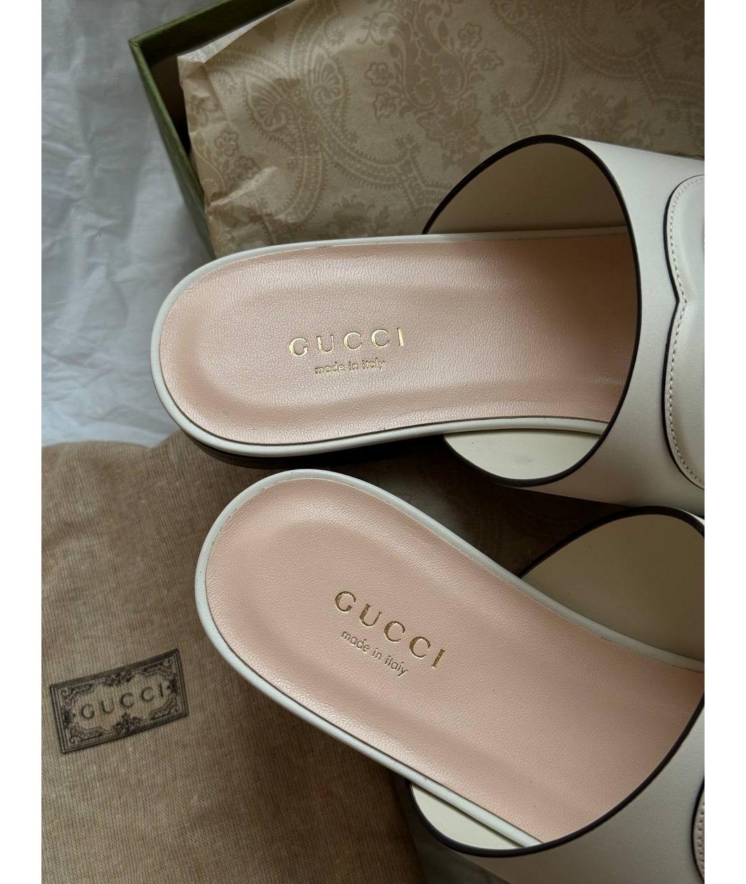 GUCCI Белые кожаные сандалии, фото 4