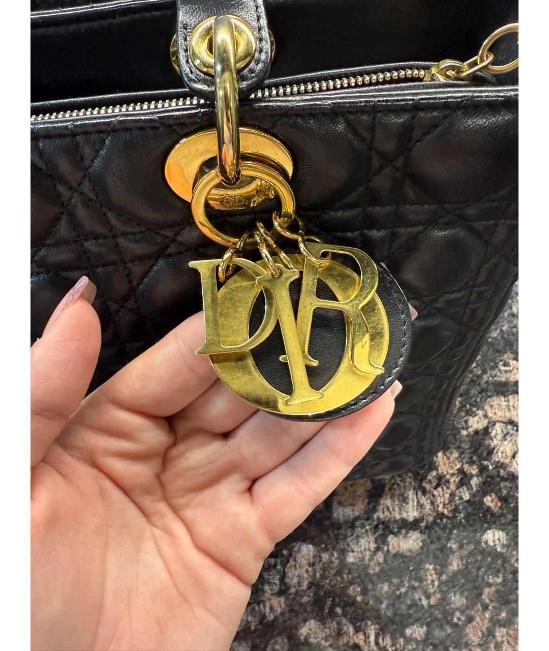 CHRISTIAN DIOR Черная кожаная сумка с короткими ручками, фото 7