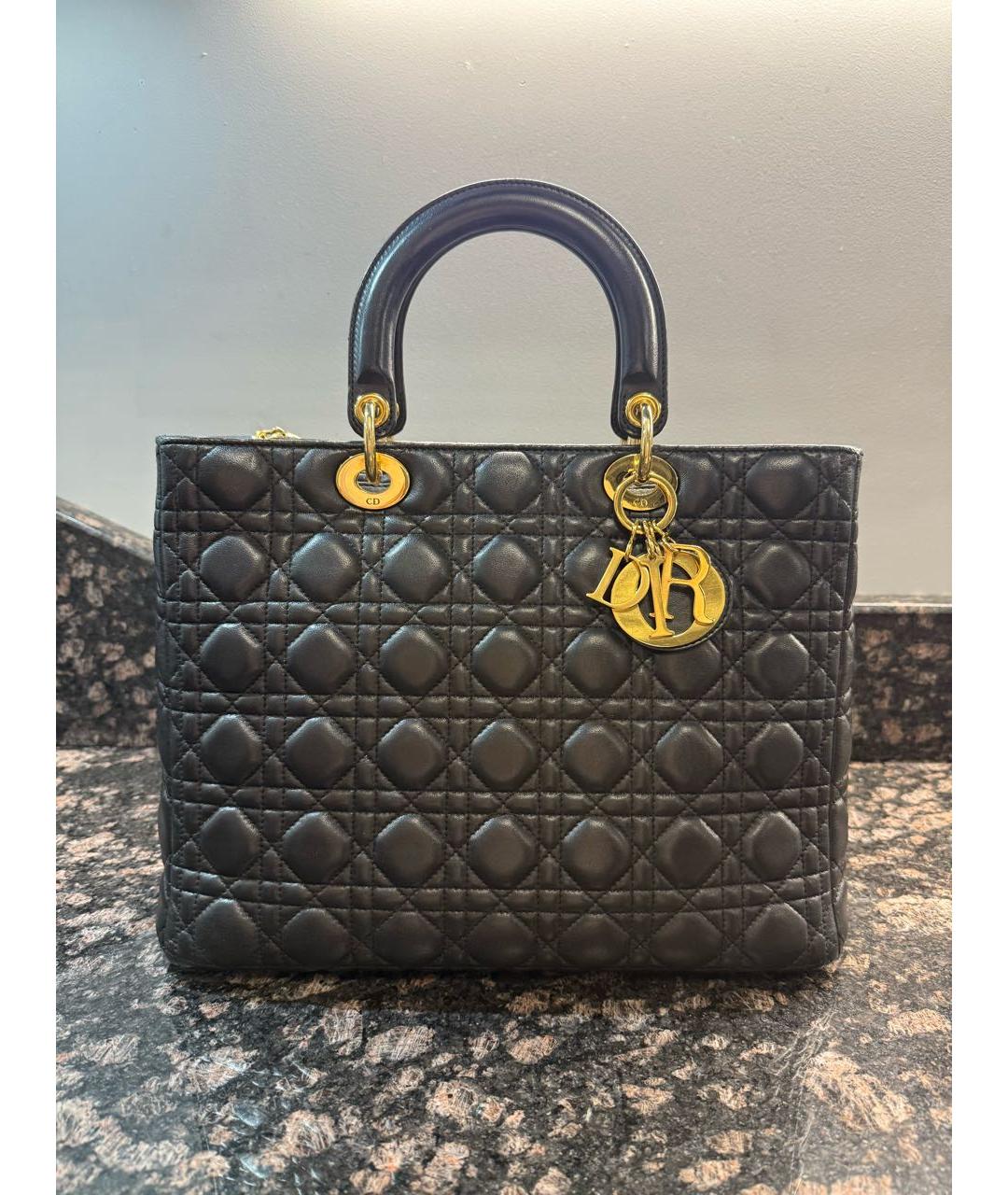 CHRISTIAN DIOR Черная кожаная сумка с короткими ручками, фото 9