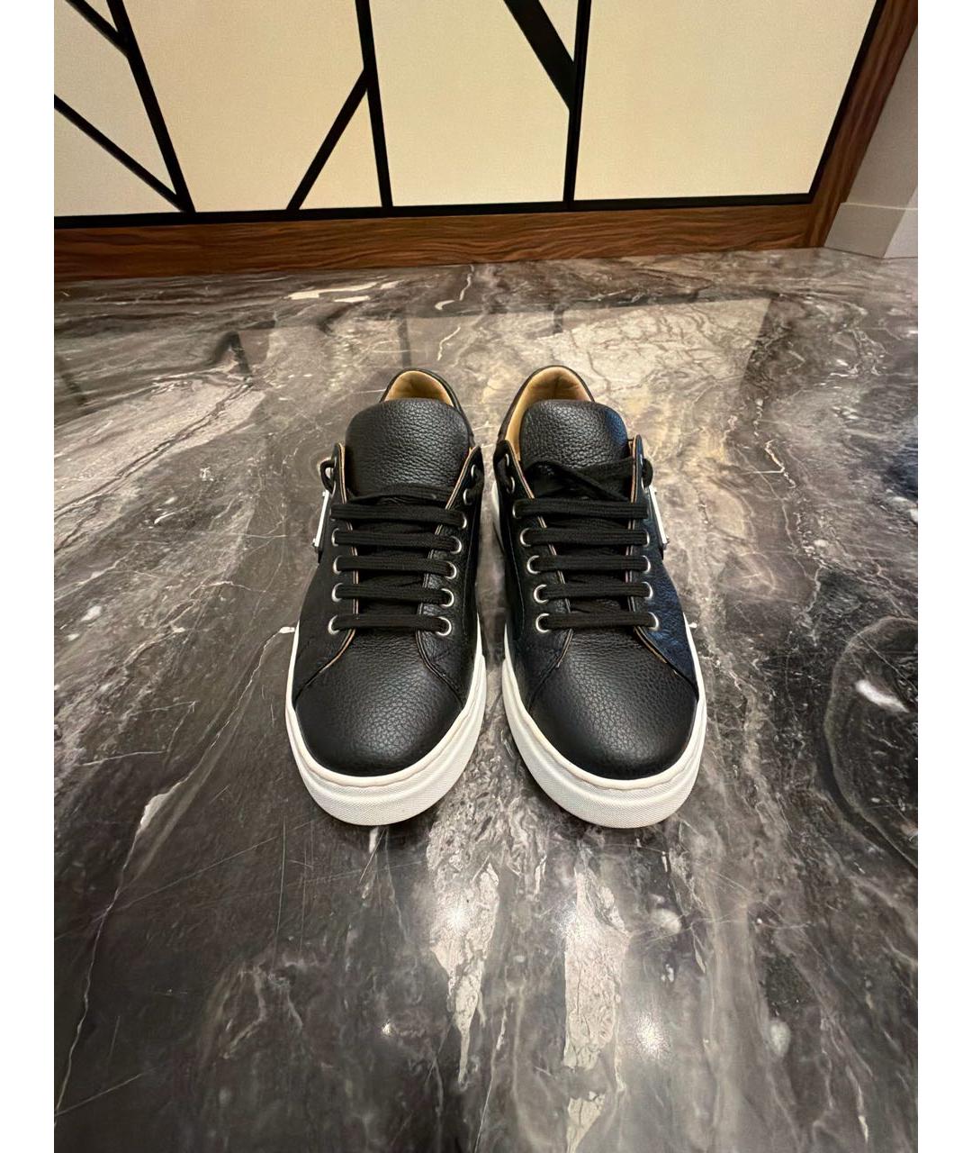 PHILIPP PLEIN Черные кожаные кеды, фото 2