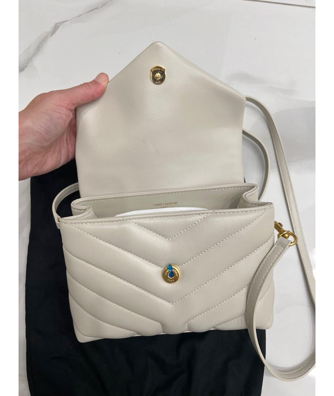 SAINT LAURENT Бежевая кожаная сумка через плечо, фото 4